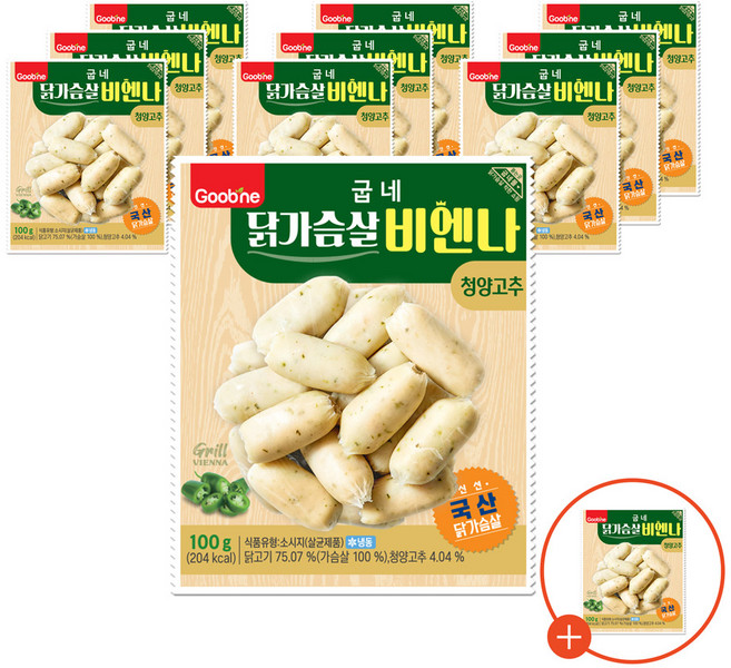 굽네 닭가슴살 비엔나 청양고추 100g 10+1팩 비엔나 소시지, 11개