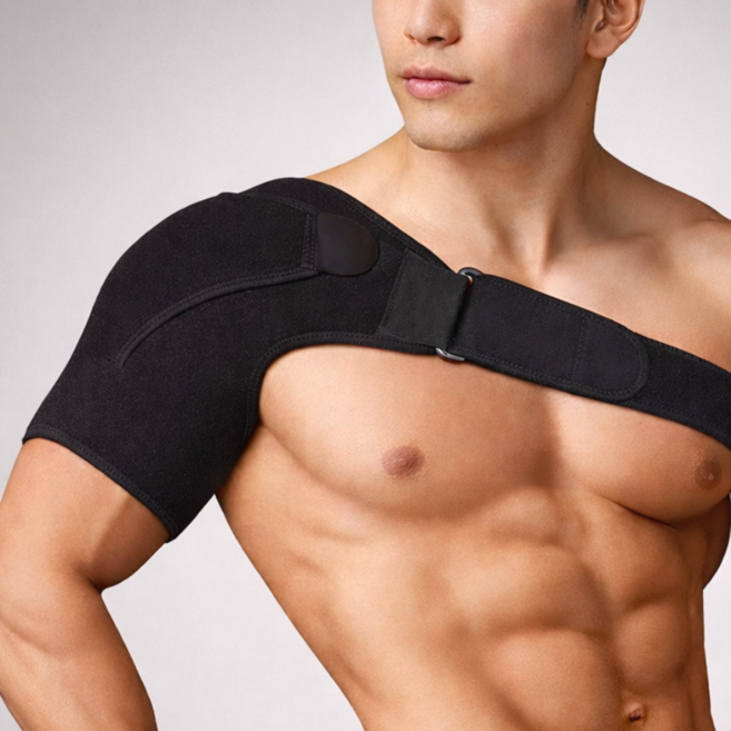 공온 탄탄한 압박 좌우공용 길이조절 어깨보호대, 블랙, 1개