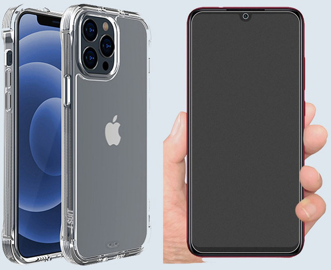 1+2 아이폰 지문방지 매트 케이스 + 강화유리 5D 지문방지 저반사 매트 코팅 9H 액정보호 필름 2P 세트 상품