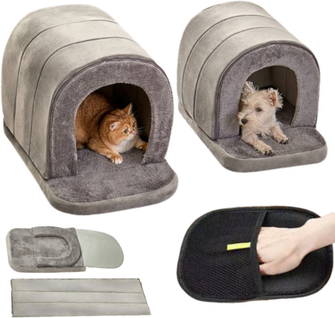 프라홈 접이식 탈부착 터널 고양이 숨숨집 강아지집 쿠션 하우스, 1개, 그레이