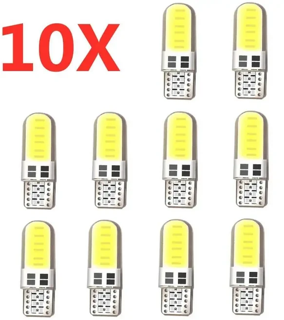10Pcs 실리콘 젤 COB 자동 LED 12V T10 W5W 웨지 사이드 주차 읽기 전구 신호 램프 클리어런스 도어 라이트