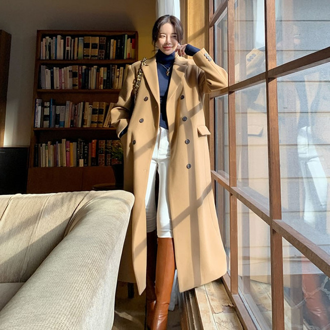 맥시 롱 코트 여성용 모직 가 겨울 신작 슈퍼 무릎부터 발목까지 두꺼운