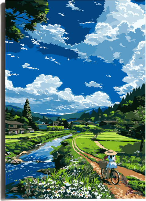 원그리드 DIY 명화그리기 세트 피포페인팅 캔버스 유화그리기, 그 여름 자전거길, 1개