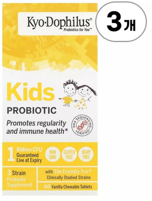 교릭 키즈 프로바이오틱스 바닐라 1빌리언 Kyolic Kids Probiotic Vanilla 1 Billion CFU 60정, 3개 - 쿠팡