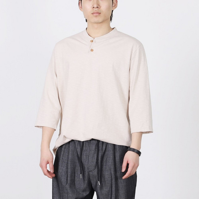 남자 7부 헨리넥 반팔 티셔츠