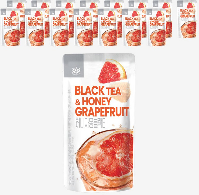 발란스그로우 편의점 파우치 음료 허니자몽 블랙티 꿀 자몽 홍차 홈카페 음료, 16개, 320ml