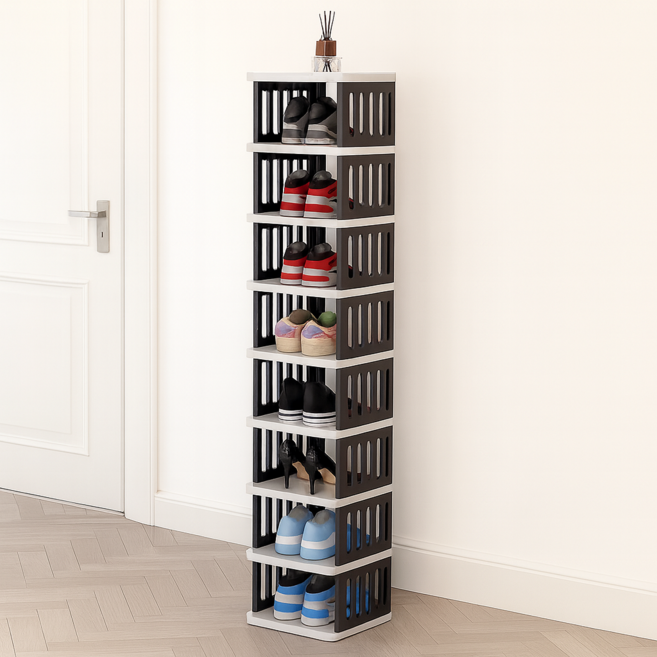 하스몰 튼튼한 차곡차곡 블럭 신발정리대 신발장, 9단, 화이트블랙, 1개