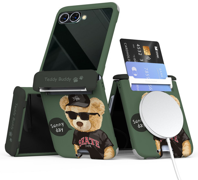 이디즌 갤럭시 Z플립 케이스 컬러 테디시리즈 귀여운 디자인 슬림 카드 2장 수납 힌지보호 충격방지 맥세이프 호환 자석내장