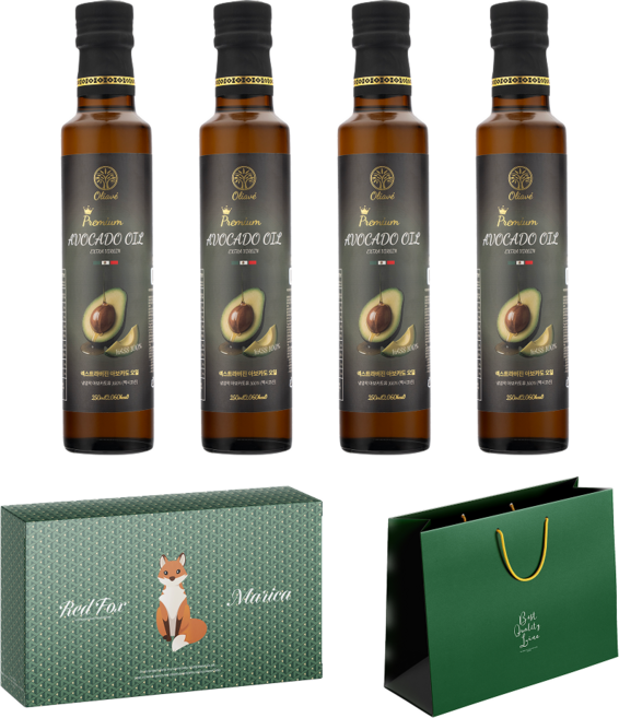 올리아베 선물세트 엑스트라버진 멕시코 최상급 HASS품종 100% 냉압착 아보카도오일, 4개, 250ml
