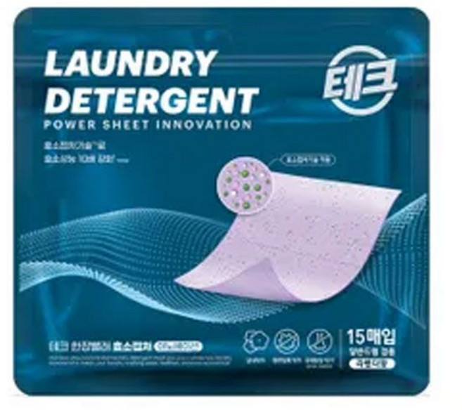 테크 한장빨래 효소캡처 라벤더, 3개, 15개입