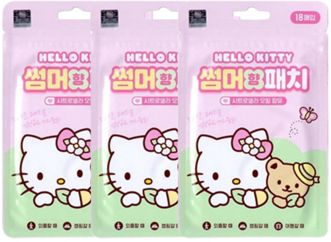 헬로키티 썸머패치 18매입 3개 썸머밴드 야외외출 캠핑 모기기피