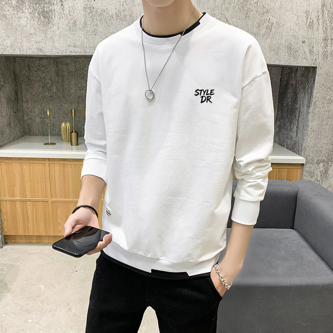 스타일닥터 봄 남녀공용 라운드넥 레터링 오버핏 가짜두겹 맨투맨 데일리 캐주얼