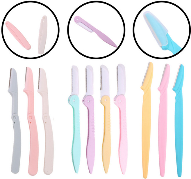 오듀즈 3종 10개입 남자 여자 눈썹 정리 미는 휴대용 접이식 접는 다듬는 칼 커터 면도기 칼날 키트 도구, 3.기본 눈썹칼 1개, 분홍, 1개
