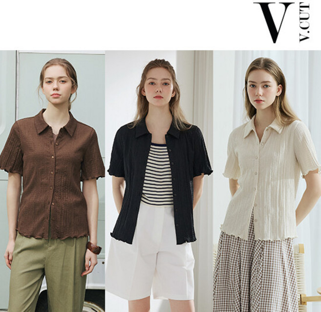 [인기 신상!] 브이컷 26SS 썸머 플리츠 카라 블라우스 3종