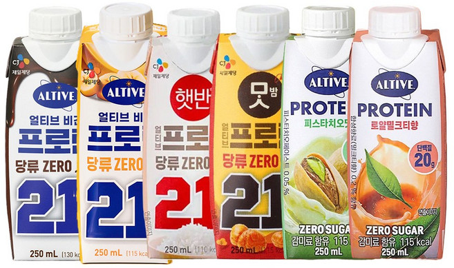 얼티브 프로틴 당류제로 6종 비건 초코 바나나 햇반 맛밤 피스타치오맛 로얄밀크티맛, 6개, 250ml