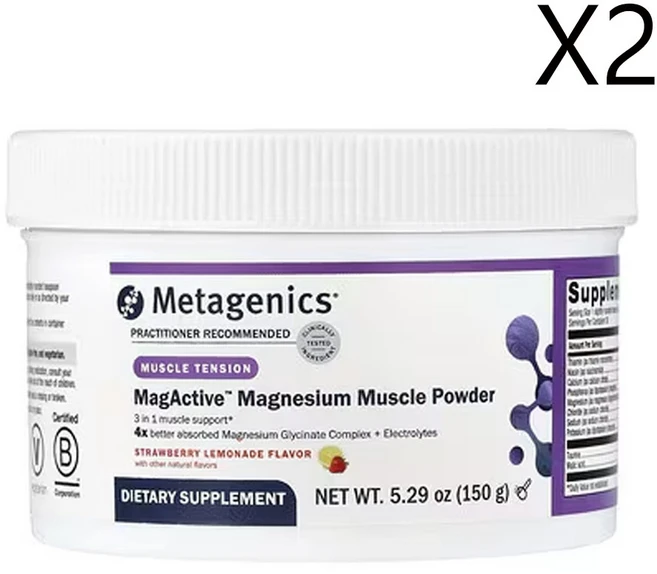 메타제닉스 MagActive 마그네슘 머슬 분말 딸기 레모네이드 (5.29oz), 150g, 2개 - 쿠팡