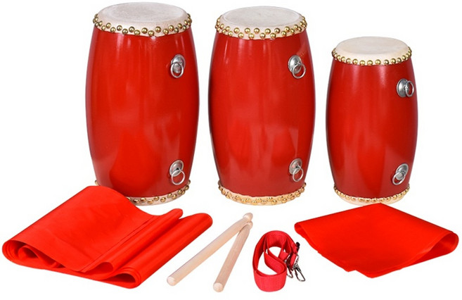 난타북 큰북 국악 공연 북 성인용 연습용 소가죽 타악기, 14cm + 드럼스틱 + 스트랩 + 사각스카프, 1개