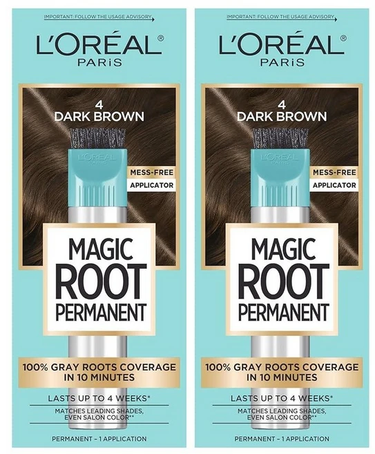 L'Oreal Paris Magic Root Rescue 10분 뿌리 헤어 컬러링 키트 빠른 정밀 어플리케이터가 있는 영구 컬러 100% 그레이 커버리지 다크 브라운 4개, 1 - 쿠팡