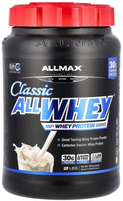 ALLMAX CLASSIC ALLWHEY® 100% Whey Protein Source Vanilla 2 lbs (907 g), 907 g, 907g, 1개 - 쿠팡