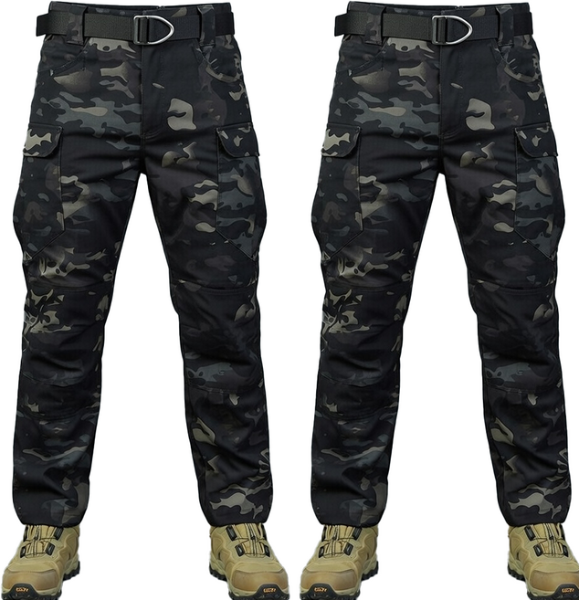 1+1 봄 여름 고급 스판 IX7 튼튼한 전술 바지 작업복 택티컬 등산 낚시 외출 춘추 전술복 작업, 밀리터리검정+밀리터리검정(봄)