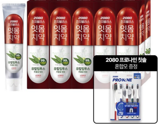 2080 진지발리스 유칼립투스 민트치약 150g x 10개 + 2080프로나인 칫솔 4입