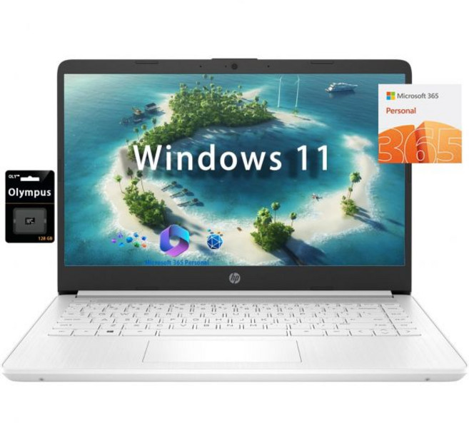 HP 14인치 HD 학생용/비즈니스용 노트북 인텔 쿼드코어 N150 8GB RAM 128GB UFS 1년 오피스 365 슬림 디자인 웹캠 HDMI 블루투스 Wi, 16GB RAM 320GB Storage, White
