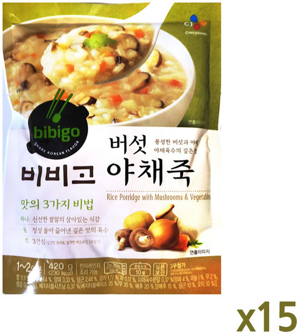 비비고 버섯야채죽, 420g, 15개