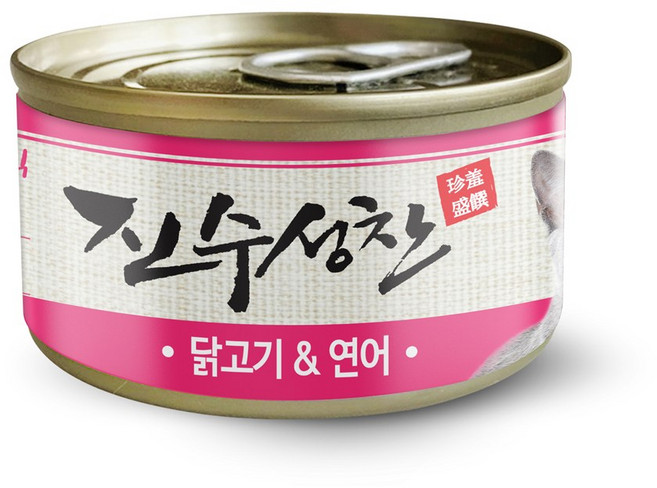 진수성찬 고양이 캔 4가지맛 80gx24개/1박스, 24개, 닭고기+연어