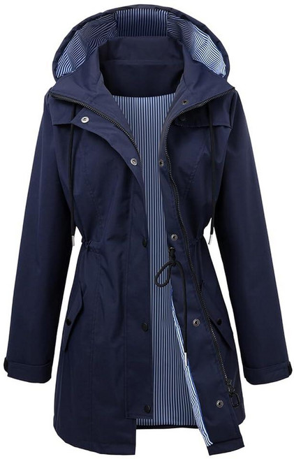 POWINSUN 롱 레인 재킷 방수 우비 후드 야외 우비 윈드브레이커 여성용 블랙. XL, M, 네이비
