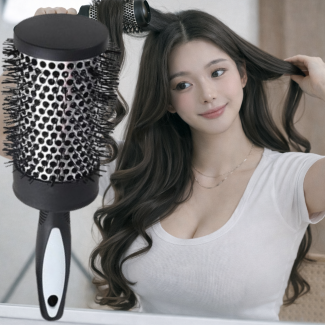 포르페 손상 없는 프리미엄 롤브러쉬, 1개, 대형 알려미늄 블랙 6.7cm