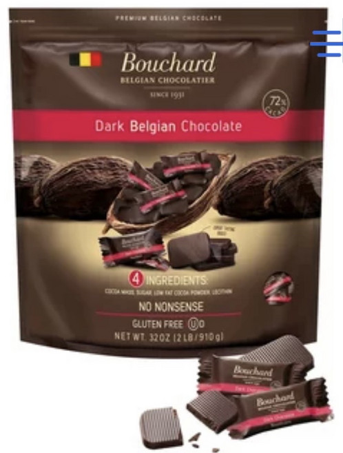 Bouchard 72% 可可 濃黑比利時巧克力 910克, 1箱, 72% 黑巧克力 910公克