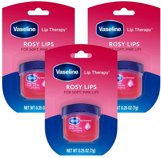 바세린 립 테라피 입술 보습제 립밤 연한 핑크색 발색 로지립스, 은은한장미향, 7g, 3개