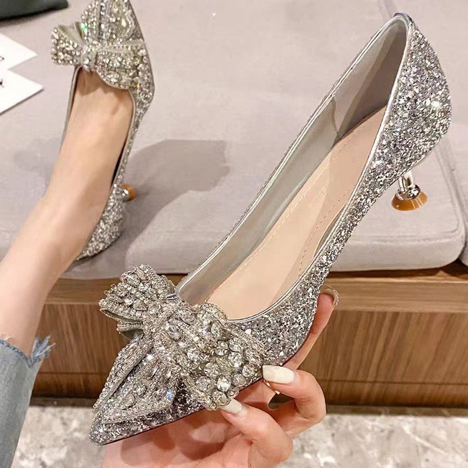 셀럽당 웨딩 슈즈 굽 낮은 리본 힐 여자 슈즈C00212