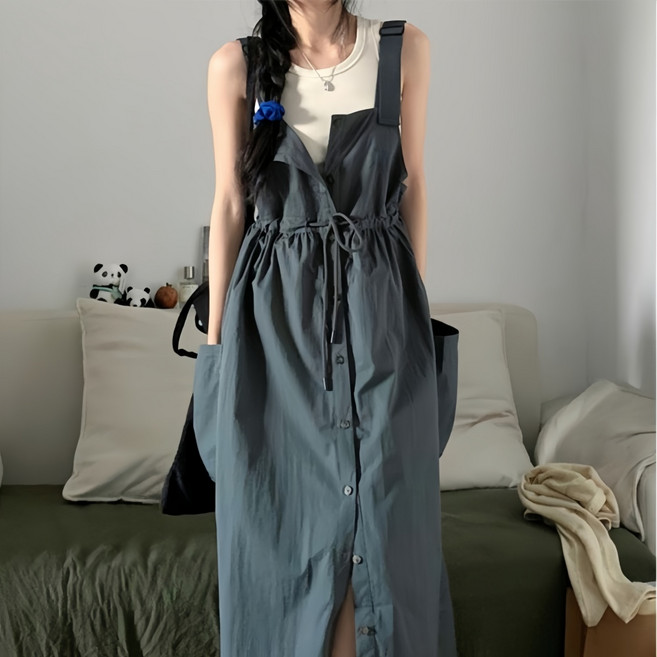 ZAJA 여성 투피스 멜빵 원피스 카고 루즈핏 캐주얼한