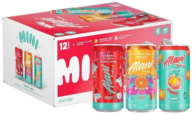 Alani Nu 버라이어티 팩 체리 슬러시 쥬시 피치 오렌지 키스 저칼로리 에너지 드링크 카페인 100mg 비오틴 비타민 B 설탕 제로 10칼로리 이하 236m, 236ml - 쿠팡