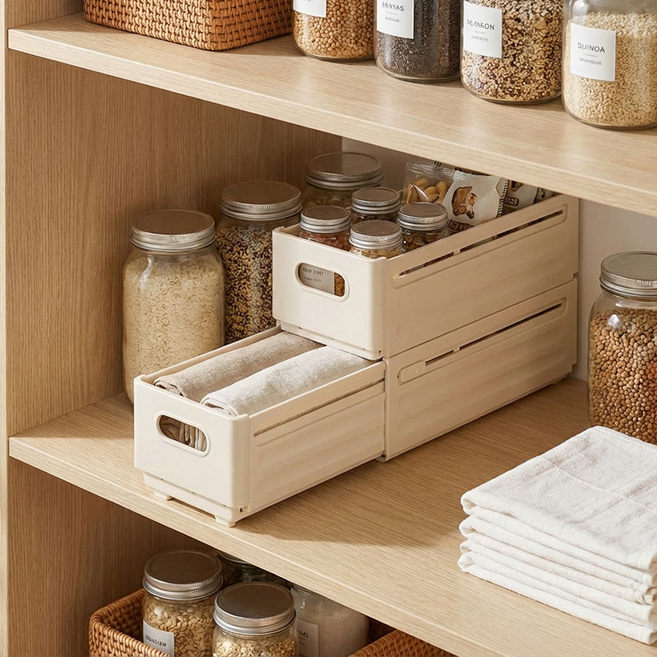 포니홈 길이조절 수납 정리함 펜트리 서랍 주방 옷장 수납함, 크림