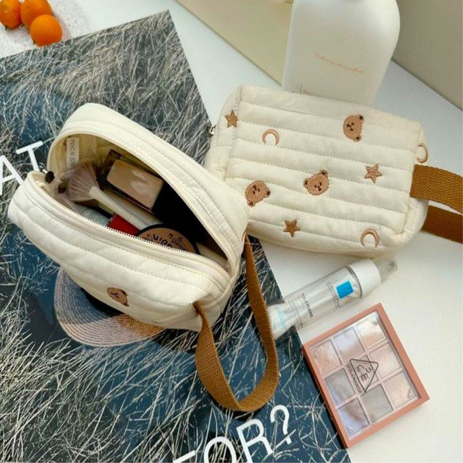 곰돌이 자수 화장품 파우치