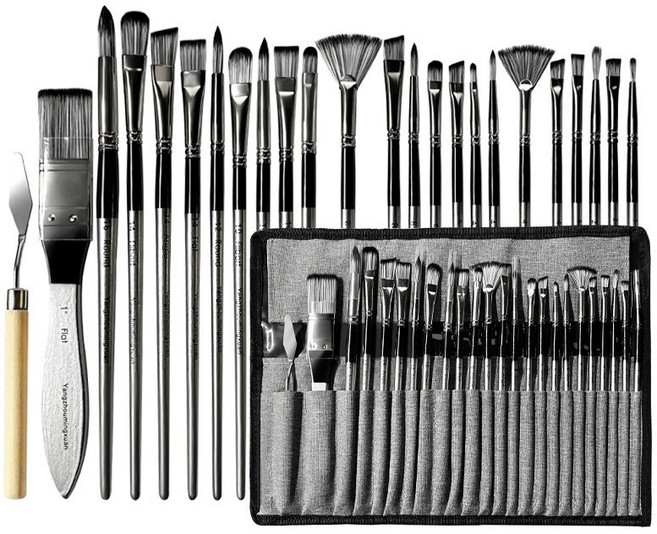 수채화 유화 프로필렌 브러쉬 세트 24종세트+수납백, 26*36cm, 1세트