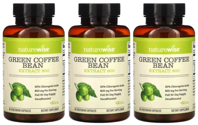 네이처와이즈 그린 커피빈 커피 생두 추출물 800mg 베지 60캡슐 x3통 클로로겐산, 60정 - 쿠팡