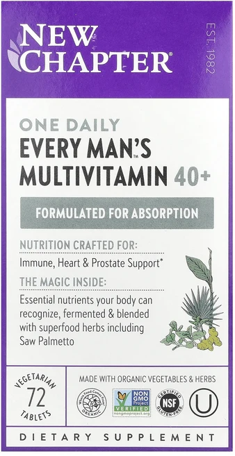 단백질 비타민 철분 마그내슘 칼슘 New Chapter 40+ Every Man 원 데일리 멀티 베지 정제 72정 고루고루섭취해주세요, NewChapter40EveryMan원데일리멀티베지정제, 1개 - 쿠팡