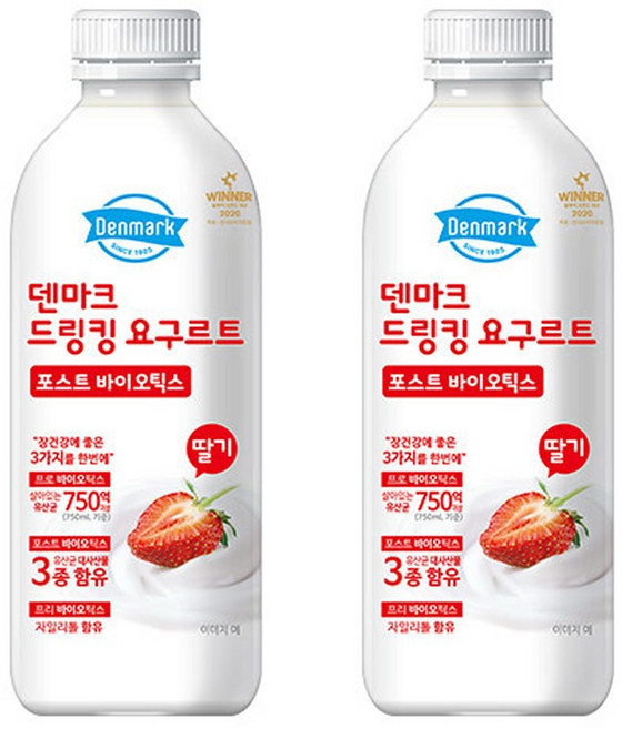 덴마크 드링킹요구르트 딸기 750mLx2병/대용량/무배, 2개, 750ml