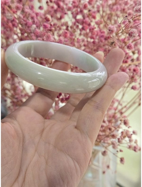 A貨翡翠手鐲 淡紫羅蘭漂綠花平安鐲 女款玉鐲