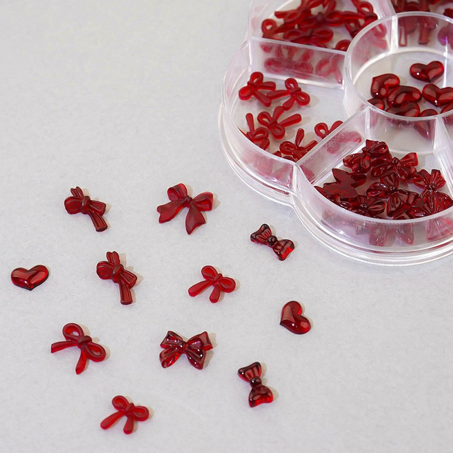 네일스토어 네일파츠 7종 세트-23 리본 하트 버건디 70개입, 1개