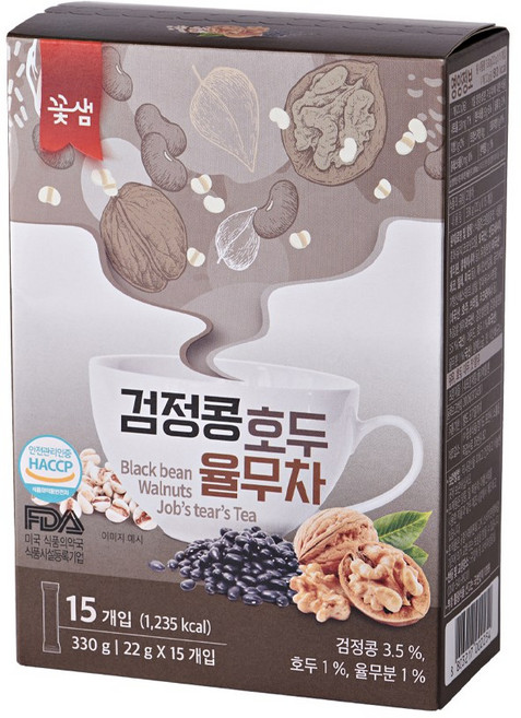꽃샘 검정콩 호두율무차 15T, 1개, 15개입, 22g