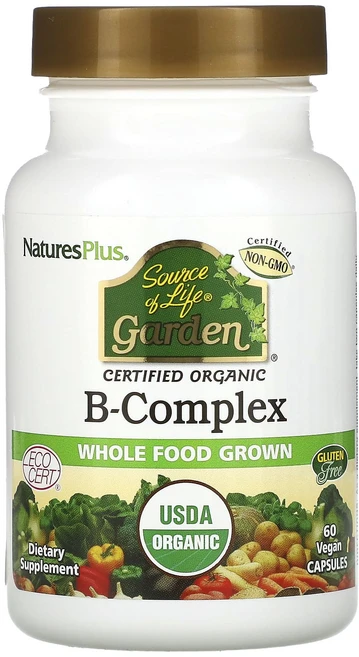 NaturesPlus Source of Life Garden 인증 유기농 B 복합 비타민 60 식물성 캡슐, NaturesPlusSourceofLifeGarden인, 1개, 60정 - 쿠팡