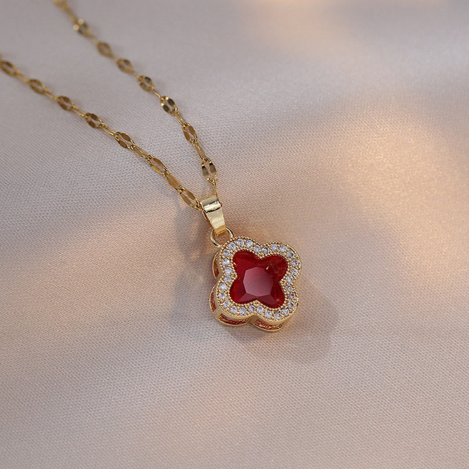 금원 네잎 행운팬던트 써지컬스틸 여성목걸이 X0188