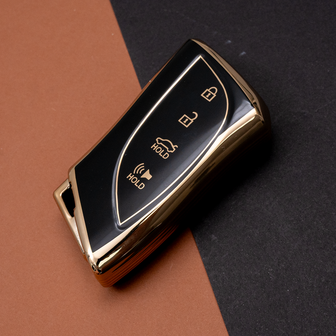 바이어블 렉서스 LS ES RX RZ NX UX CL ES300H 호환 TPU 스마트 키 케이스 키홀더 키링, 4버튼(TA94), 블랙골드