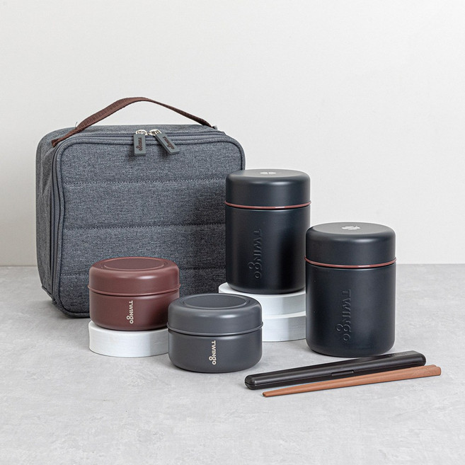 트윙고 클로버 보온도시락 5종 세트 1420ml 소프트블랙 + 전용젓가락세트 증정 TW5-1420SB, 1개