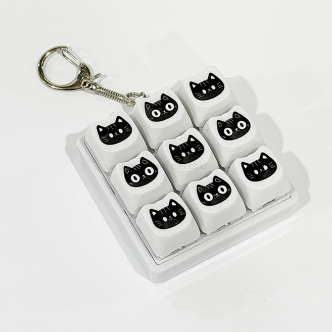 검은 고양이 9구 키캡 클리커 랜덤 딸깍이 키보드 장난감 피젯토이 키링, 1개