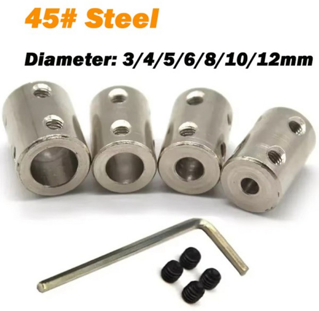1세트 리지드 커플링 3mm 4mm 5mm 6mm 8mm 10mm 45 DIY용 스틸 샤프트 커플러 모터 조인트 커넥터, 6.35mm-8mm, 1개